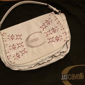 CAVALLI white leather purse with Pink details